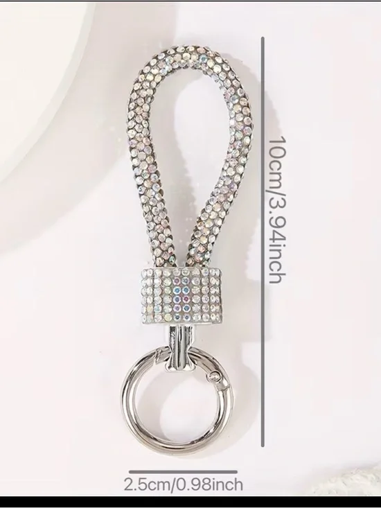 Crystal Loop Keyring - Silver Rhinestone Accent - Picture 2 of 2